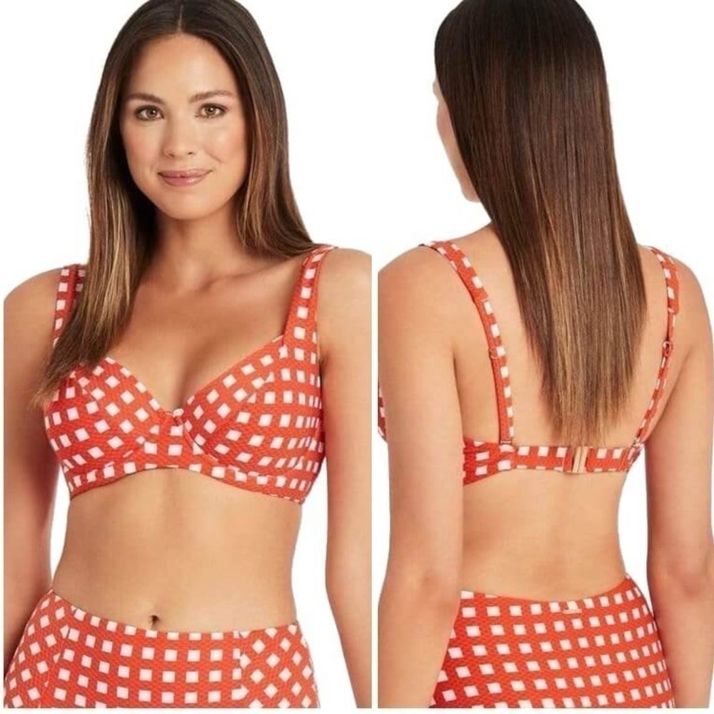 Sea Level Swim Australia Le Damier DD-E Cup Underwire Bikini Top Red White NWT